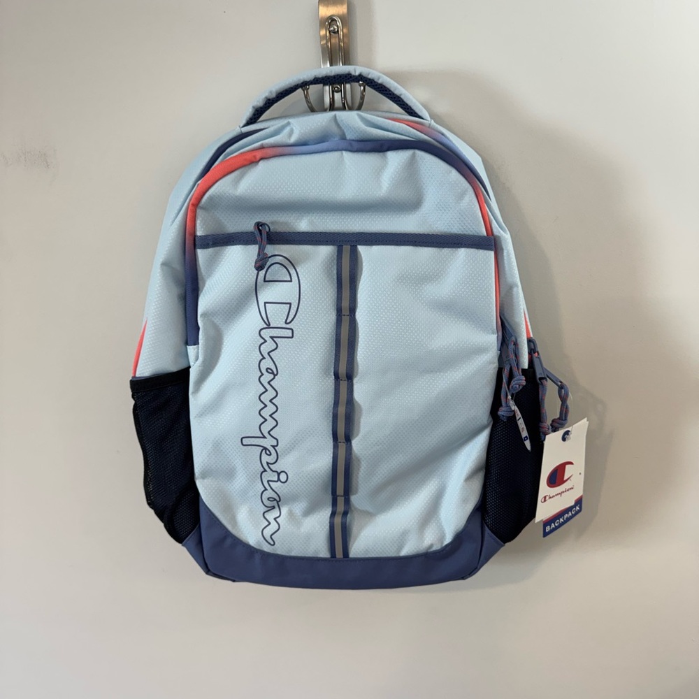Champion Light Blue Backpack with Navy and Coral Trim - Picture 6 of 16
